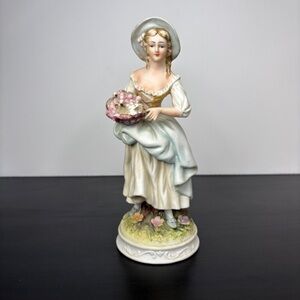Vintage Lefton KW3407 Jeanne Bisque Porcelain Figurine Floral Cottagecore Decor